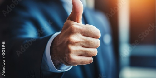 Mission Strategy Concept, A thumbs up symbolizes approval and enthusiasm, highlighting the importance of effective mission strategy in achieving successful outcomes and positive teamwork. photo