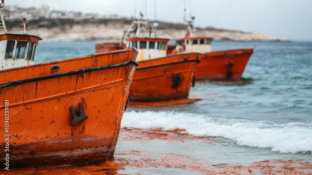 Obraz premium Fishing boats at shoreline coastal scene marine photography natural environment scenic view