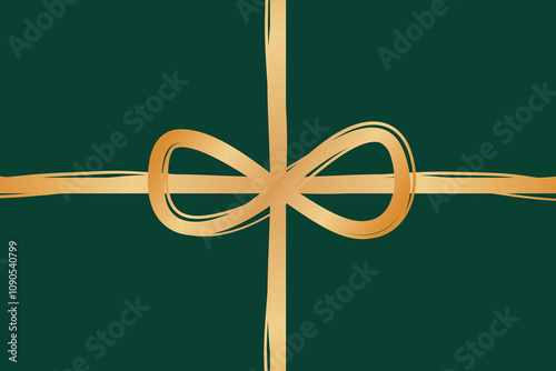 Elegant Gold Glitter Ribbon Bow on Dark Green Background