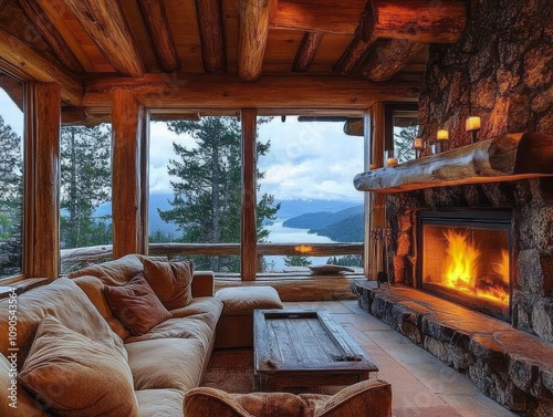 Cozy Log Cabin Living Room ...