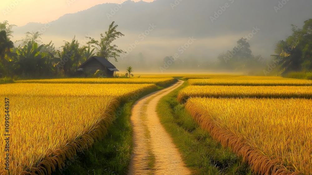 Obraz premium Golden autumn rice field