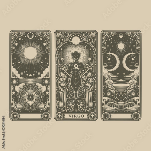 gothic virgo tarot card tattoo concept