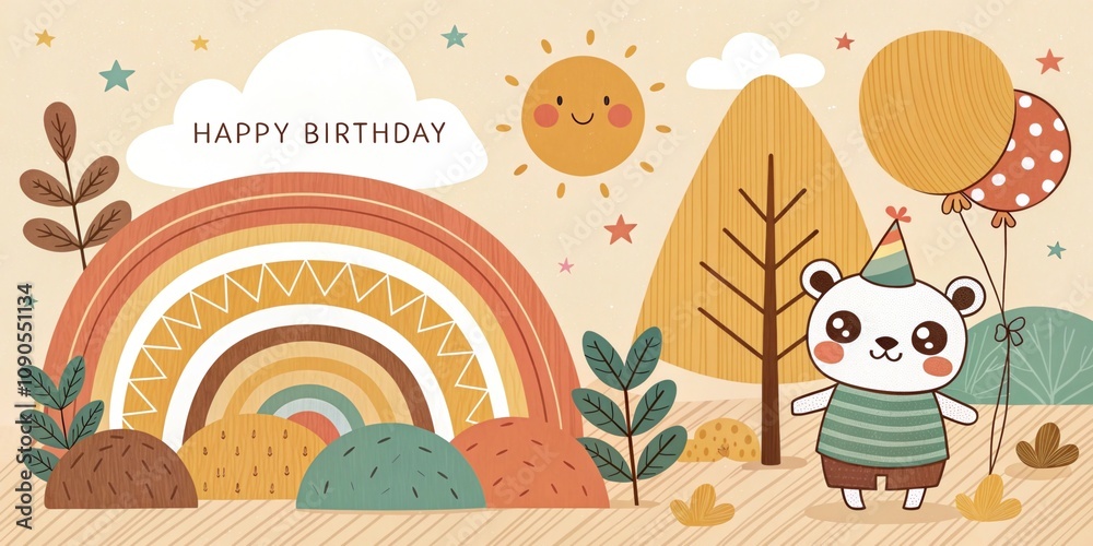 Fototapeta premium vintage retro cute cartoon happy birthday background