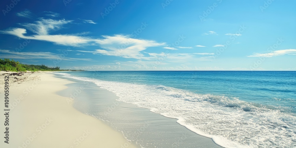 Obraz premium Serene and picturesque white sand beach showcases tranquil views and soft sands, perfect for relaxation at this stunning beach destination known for its beauty and inviting atmosphere.
