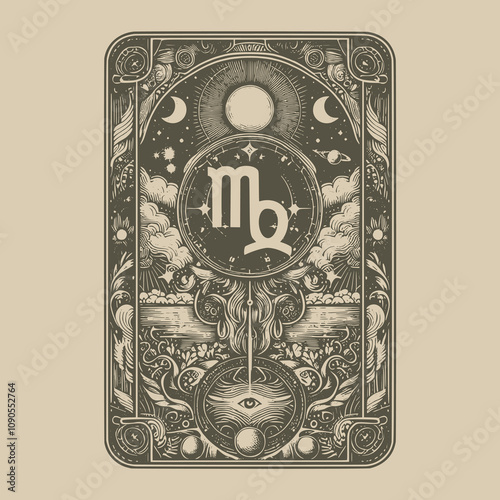 hand-drawn virgo ouija tarot tattoo design
