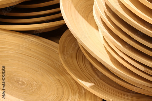 Bamboo bowls are stacked on top of each other