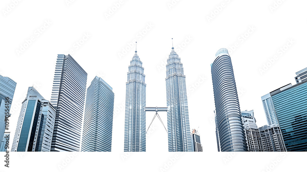 Fototapeta premium Kuala Lumpur skyscrapers Malaysia depicted against a white background