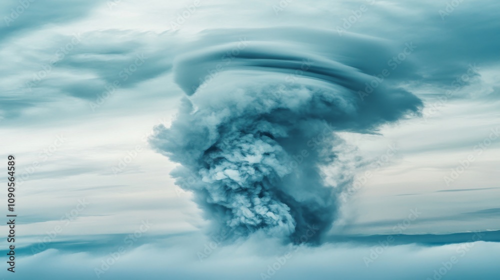 Naklejka premium Dramatic Formation of a Turbulent Cloud in a Blue Sky, Capturing the Essence of Nature's Power and Beauty in a Striking and Ethereal Display