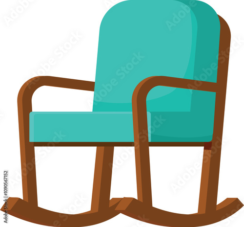 Rocking chair with wooden legs and turquoise upholstery representing relaxation, comfort, and traditional furniture design