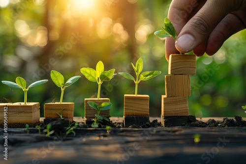 Sustainable business strategy concepy. Growing sustainability by doing business with positively impacting the environment, community and society. Challenges and drive business success. ESG.