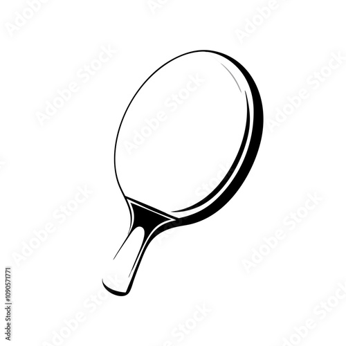transparent vector illustration of table tennis paddle for sports activities, black-line drawing