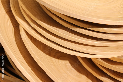 Dishs made of bamboo are placed one after the other