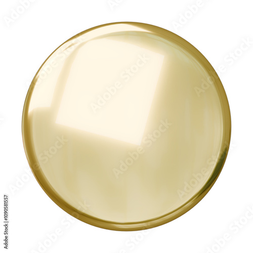 Glossy gold circular pin badge isolated on transparent background.