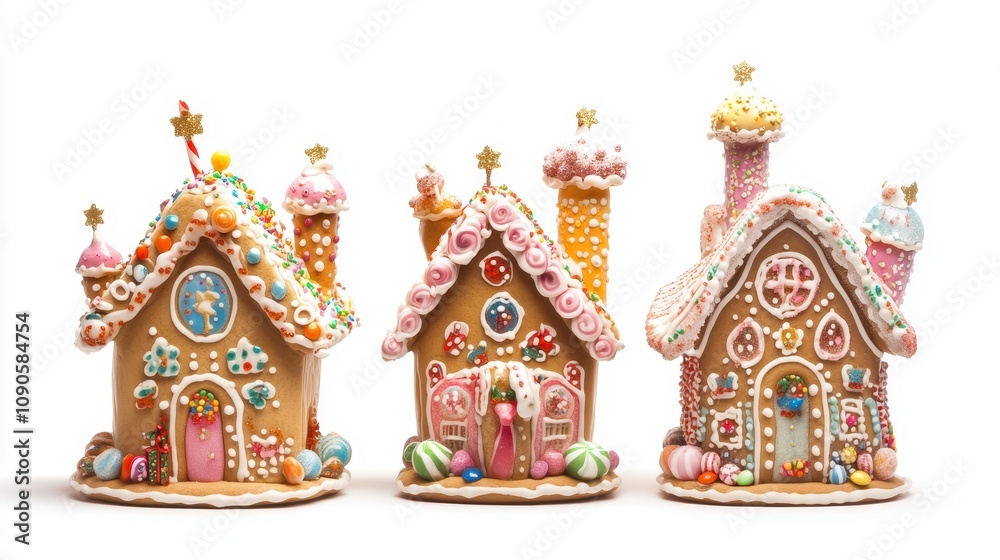 Fototapeta premium Christmas gingerbread house in snow town,Cookie and candy house with christmas tree,holiday greeting season,gift for Christmas day,Merry Christmas,happy new year concept,copy space.