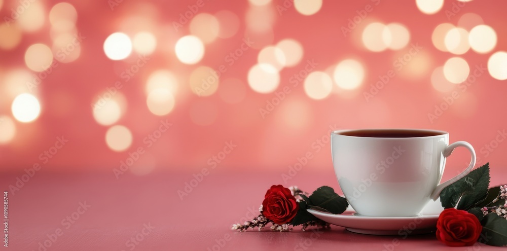 Fototapeta premium Cozy nights: A romantic, intimate tea moment in warm tones, perfect for evoking comfort and connection.