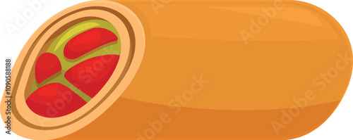 Rotating shawarma with tomatoes and sauce filling isolated on white background