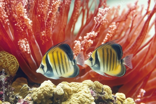 Butterflyfish Pair in Coral Garden A pair of butterflyfish photo