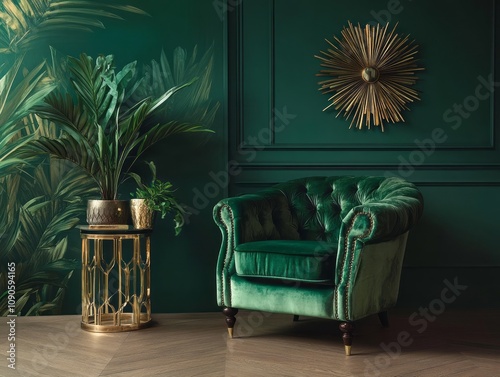 Emerald Green Velvet Armcha...