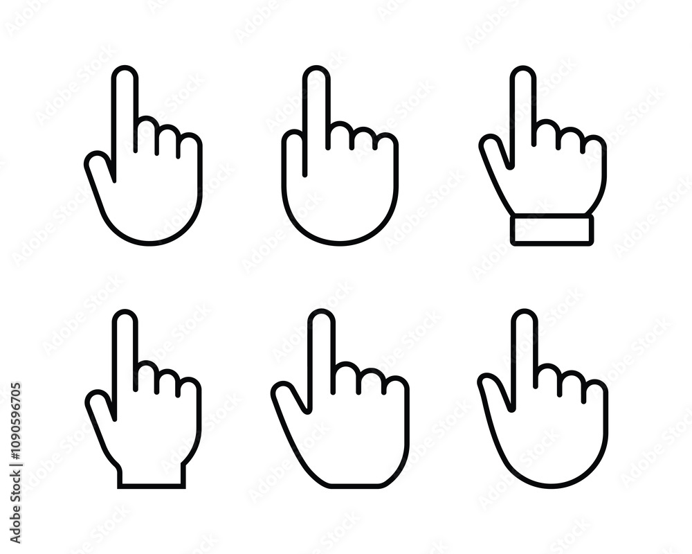 Obraz premium Hand click icon set. Pointer cursor сomputer mouse icon. Clicking cursor, pointing hand clicks icons. Click cursor.
