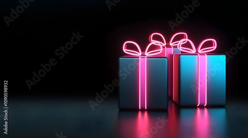 Neon Gift Boxes Dark Background