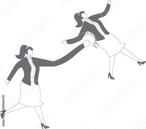 Big fist knocks down a businesswoman