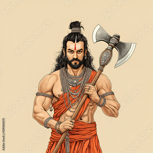 A powerful portrayal of Lord Parashurama, the warrior avatar of Vishnu, holding his iconic axe photo