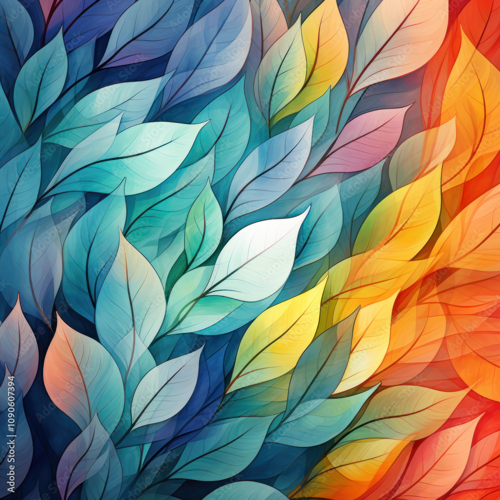 Fototapeta premium an abstract composition of many multi-colored leaves that smoothly flow into each other. 