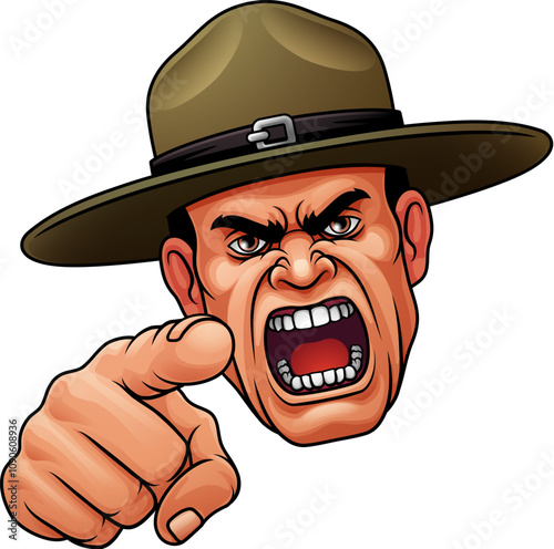 An angry drill instructor or sergeant bootcamp army soldier cartoon character