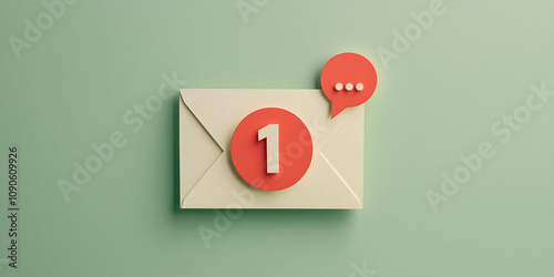 A clean envelope with a single unread notification in a speech bubble, set against a pastel green background. photo