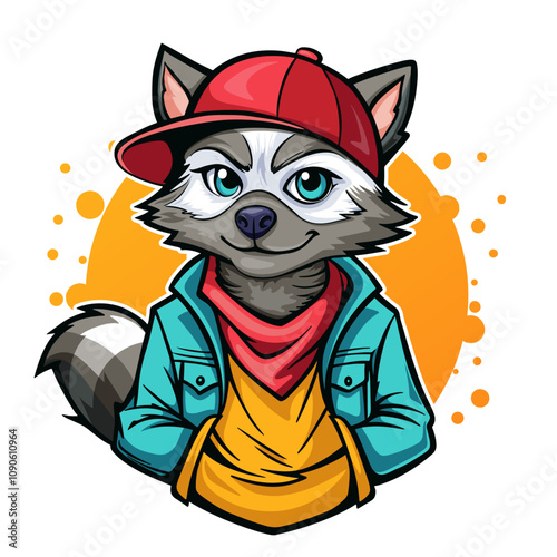 Cute vector character. Raccoon. Cartoon style, graffity. Vector illustration