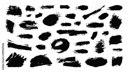 Black Grunge brushstroke textures. Different bold shapes and frames. ink paint splash set and Brush Stroke.