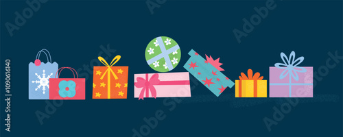 vector illustration of holiday gifts, new year and christmas gifts