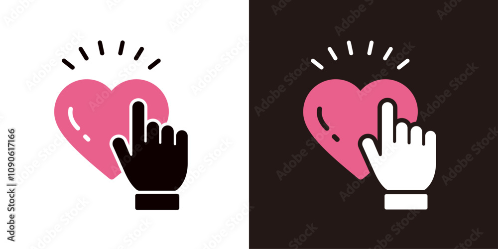Obraz premium いいね！を押す手のアイコンセット＿シルエット＿指とハートマーク＿袖あり