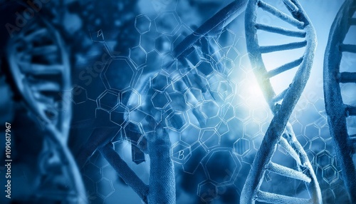 Glass DNA strand on scientific background. ai generated