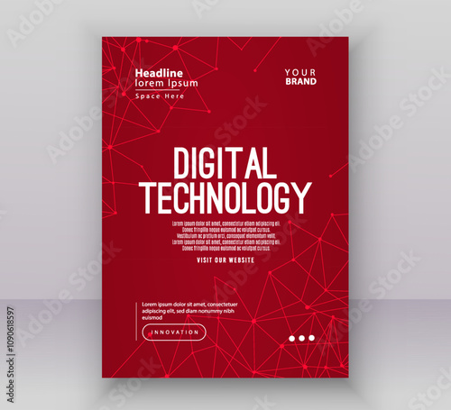 Poster brochure cover banner presentation layout template, Technology digital futuristic internet network red gradient background, Abstract cyber future tech, Ai big data business flyer annual vector