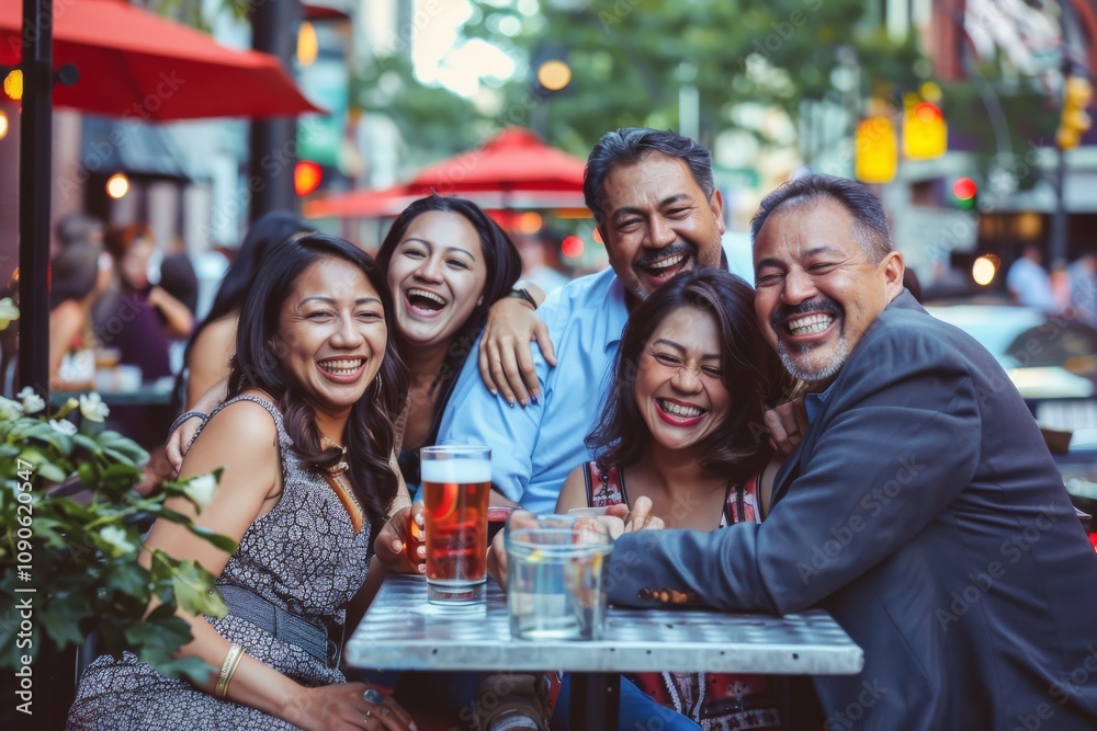 Group of friends drinking beer and having fun in a pub. Cheerful asian and caucasian people spending time together. Group of friends drinking beer and having fun in a pub. Cheerful asian and caucasian people spending time together.