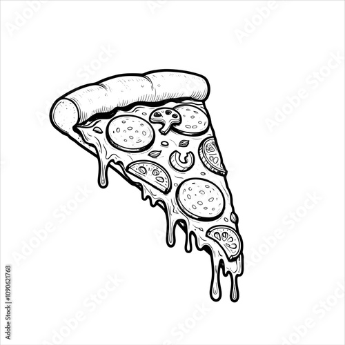 Hand-Drawn Pizza Slice with Cheese Dripping - Vector, PNG, EPS