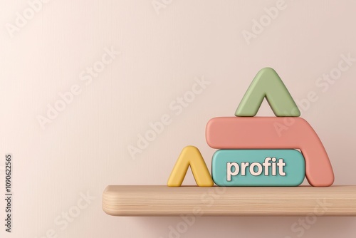 Social entrepreneurship with a business conscience concepts. Colorful building blocks arranged on a shelf, with the word "profit" prominently displayed.