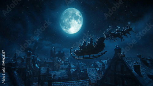 Wallpaper Mural Santa Claus Sleigh Silhouette Against Night Sky Torontodigital.ca