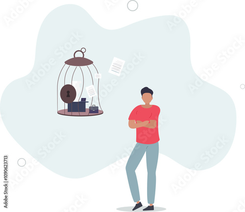 Break free, quit exhausted day job to start new business, escape for freedom, resign from toxic workplace or retirement concept.flat characters.