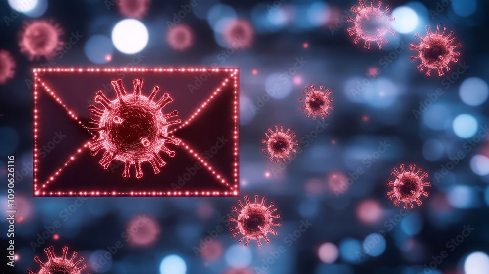 Fototapeta premium Striking red and blue virus illustration on vibrant background for health science