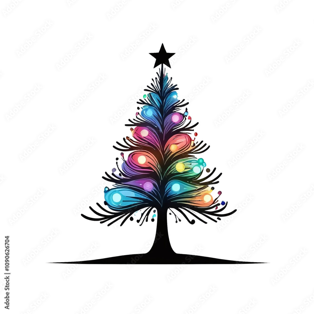 Obraz premium silhouette of a christmas tree decorated with colorful lights