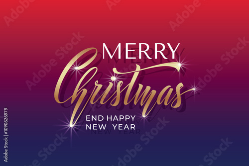 Wallpaper Mural Merry Christmas and Happy New Year hand lettering calligraphy. Vector holiday illustration element. Typographic element for congratulations. Torontodigital.ca