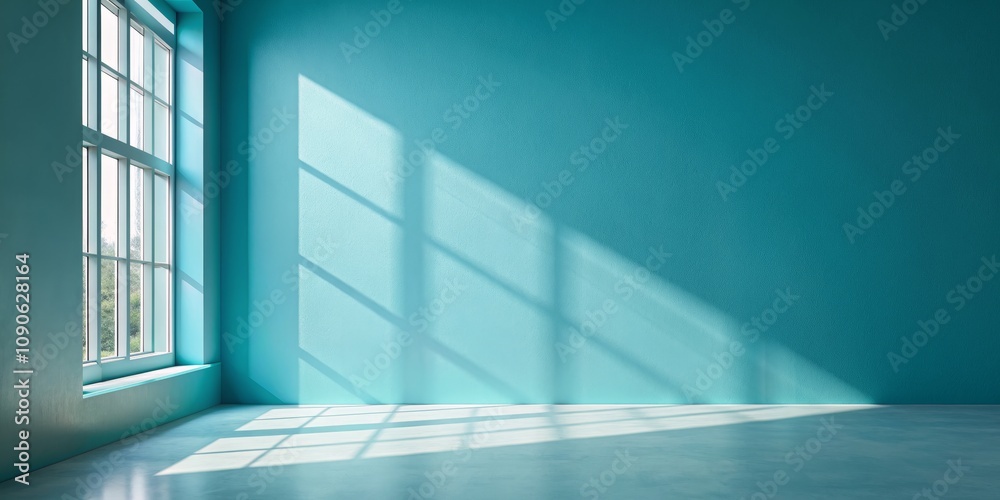 Obraz premium Minimalist Teal Room with Window Light, Interior Design, Room Decor , interior design, room decor