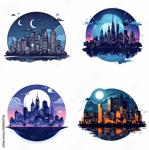 cityscape night skyline urban lights buildings skyscrapers nightlife city lights illuminated dusk