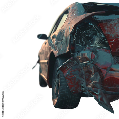 Car crash, Side and back view of black sedan car get damaged by accident on the road. damaged cars after collision. isolated on transparent background
