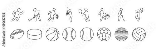 8 types of sports balls and pictogram set