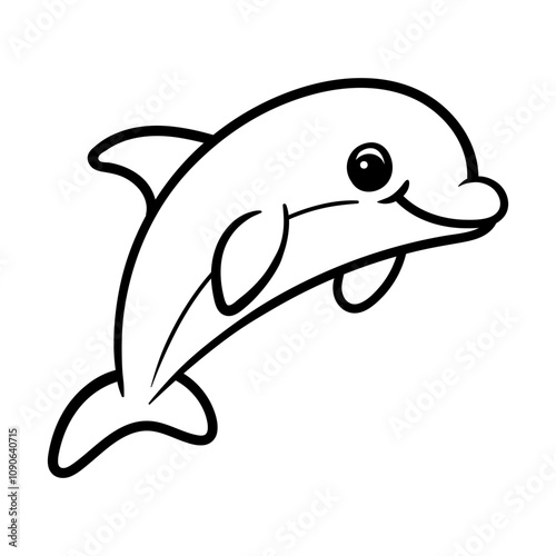 fun cartoon character of dolphin isolated drawing coloring line art style sketch classic vintage design illustration
