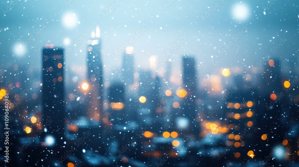 Obraz premium Enchanting Winter Cityscape with Snowfall and Bokeh Lights