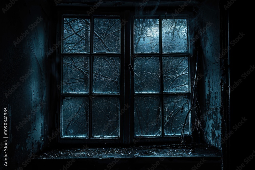 Fototapeta premium Dark Window. Abstract Horror Scene with Ghostly Light and Shadows in Abandoned House for Halloween